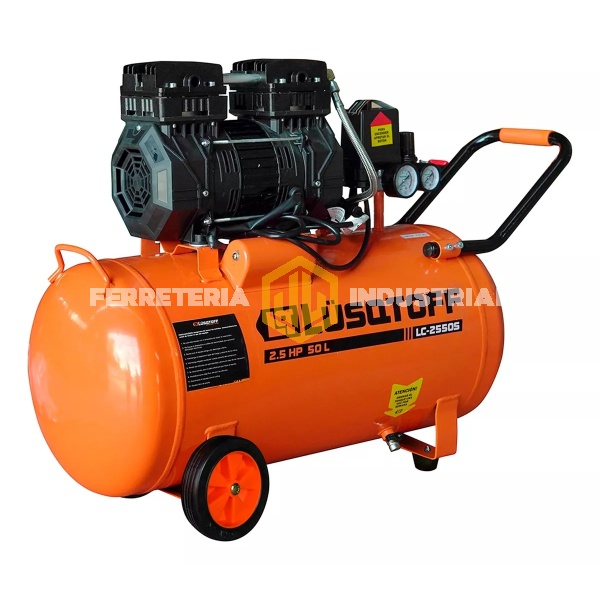 Compresor De Aire 50L Lusqtoff 2,5hp LC-2550S Sin Aceite Semi Silencioso Monofásica